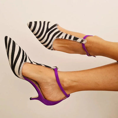 Emersyn – Low Stilettos With Zebra Pattern And Spiked Toe