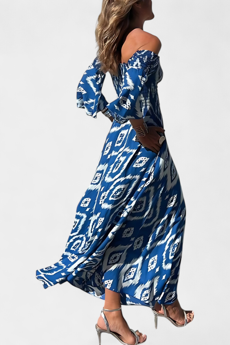 Sea Floral Off-the-Shoulder Dress